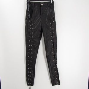 PrettyLittleThing Faux Leather Extreme Curve Lace-Up Skinny Trouser 10